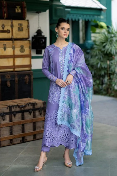 HR-OR86 3 Piece Embroidered Lawn Shirt With Printed Cotton Net Dupatta