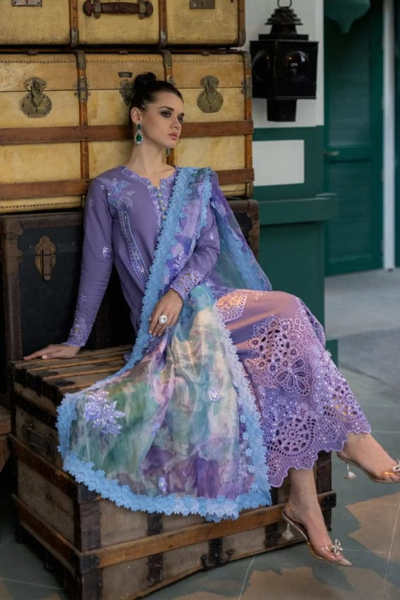 HR-OR86 3 Piece Embroidered Lawn Shirt With Printed Cotton Net Dupatta