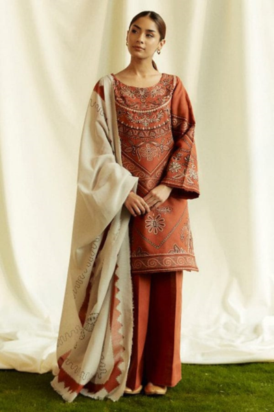 HR-ZS 2555B 3 Piece Embroidered Lawn Shirt With Printed Dupatta