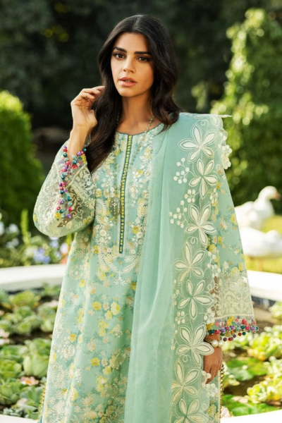 HR-SP482 3Pc Printed And Embroidered Lawn Shirt With Embroidered Organza Dupatta