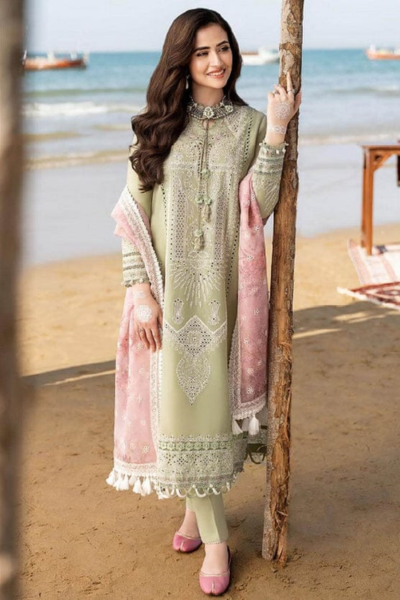 HR-CH10 3 Piece Embroidered Lawn Shirt With Printed Organza Dupatta