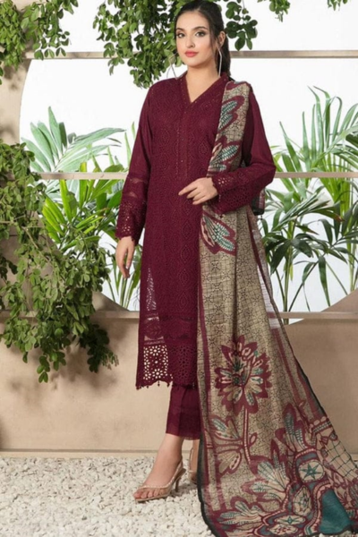 HR-CR806 3 Piece Embroidered Lawn Shirt With Printed Monar Dupatta