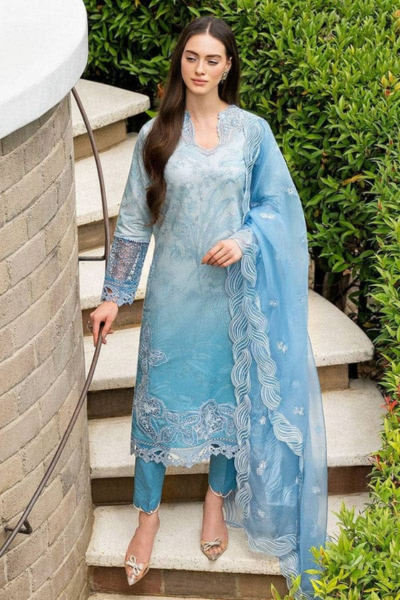 HR-MB510 3 Piece Printed And Embroidered Lawn Shirt With Embroidered Organza Dupatta
