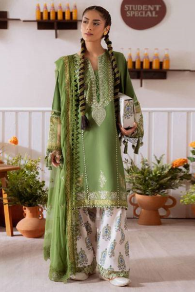 HR-CO514A 3Pc Embroidered Lawn Shirt With Cotton Net Dupatta