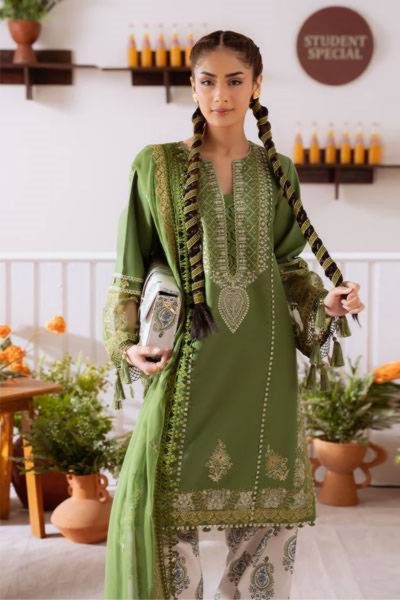HR-CO514A 3Pc Embroidered Lawn Shirt With Cotton Net Dupatta