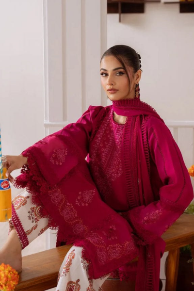 HR-CO514B 3Pc Embroidered Lawn Shirt With Cotton Net Dupatta