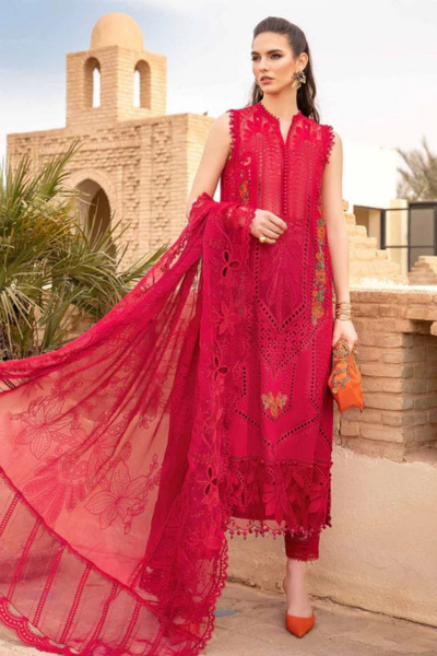 HR-2590B 3 Piece Embroidered Lawn Shirt With Embroidered Organza Dupatta