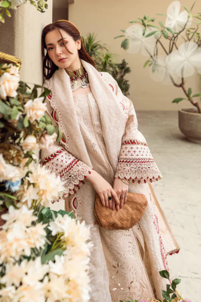 HR-QL2660 3Pc Embroidered Lawn Shirt With Embroidered Cotton Net Dupatta