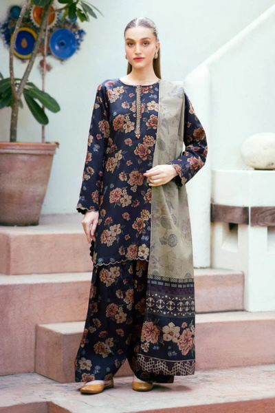 HR-3 Piece Digital Printed Lawn Shirt Trouser With Lawn Dupatta BQ 412