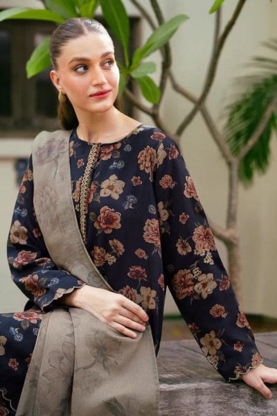 HR-3 Piece Digital Printed Lawn Shirt Trouser With Lawn Dupatta BQ 412
