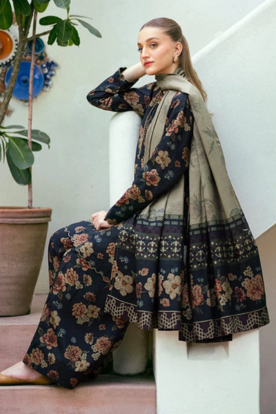 HR-3 Piece Digital Printed Lawn Shirt Trouser With Lawn Dupatta BQ 412