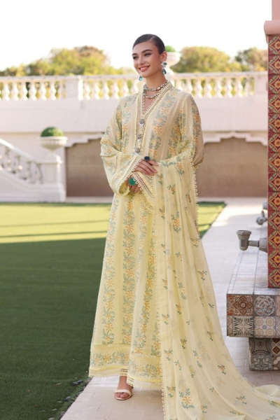 HR-BR801 3 Piece Embroidered Lawn Shirt With Embroidered Chiffon Dupatta