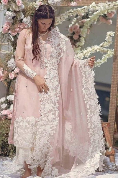 HR-ZS90 3 Piece Embroidered Lawn Shirt With Embroidered Organza Dupatta