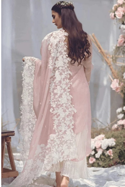 HR-ZS90 3 Piece Embroidered Lawn Shirt With Embroidered Organza Dupatta