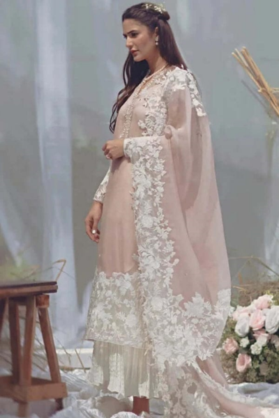 HR-ZS90 3 Piece Embroidered Lawn Shirt With Embroidered Organza Dupatta