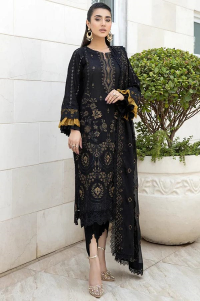 HR-BA06 3 Pc Embroidered Lawn Shirt With Embroidered Organza Dupatta