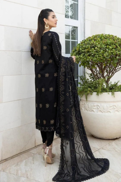 HR-BA06 3 Pc Embroidered Lawn Shirt With Embroidered Organza Dupatta