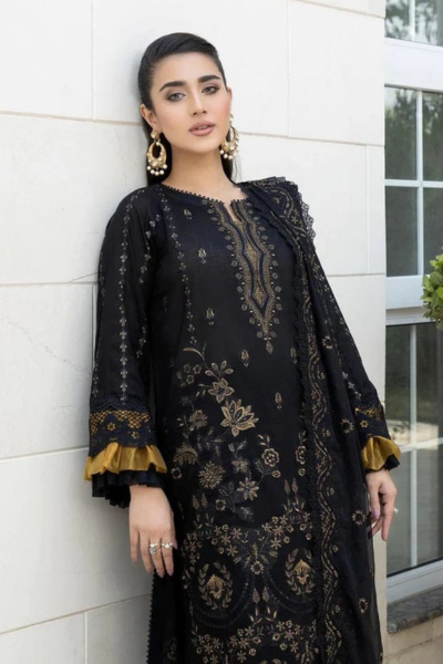 HR-BA06 3 Pc Embroidered Lawn Shirt With Embroidered Organza Dupatta