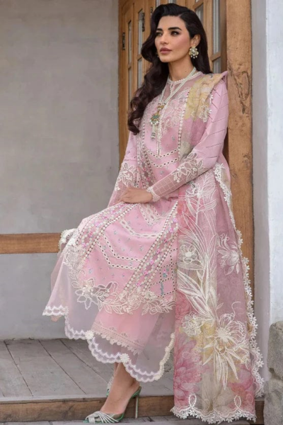HR-CM2600 3 Pc Embroidered Lawn Shirt With Embroidered Polly Lawn Dupatta