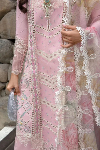 HR-CM2600 3 Pc Embroidered Lawn Shirt With Embroidered Polly Lawn Dupatta