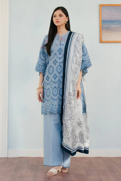 HR-CO2610 3 Pc Embroidered Lawn Shirt With Printed Polly Lawn Dupatta
