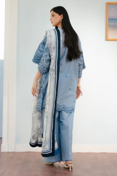 HR-CO2610 3 Pc Embroidered Lawn Shirt With Printed Polly Lawn Dupatta