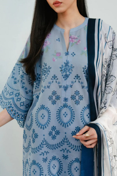 HR-CO2610 3 Pc Embroidered Lawn Shirt With Printed Polly Lawn Dupatta