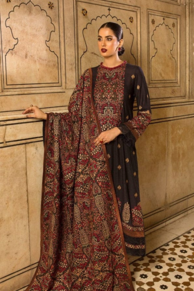 HR-BR865 3 Piece Embroidered Dhannak Shirt With Embroidered Shawl