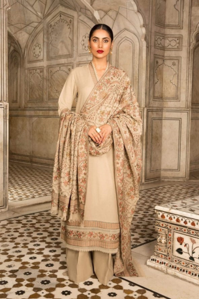 HR-BR860 3 Piece Embroidered Dhanak With Embroidered Dhanak Shawl