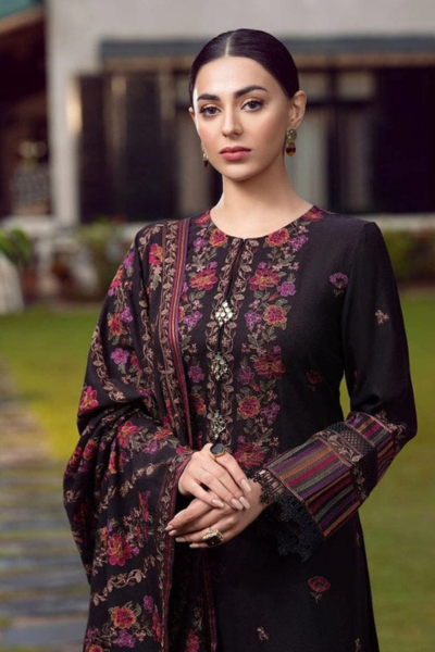 HR-BR920 3 Piece Embroidered Dhanak With Embroidered Dhanak Shawl