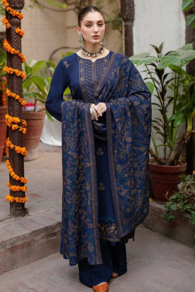 HR-BR605 3 Embroidered Dhannak Shirt With Embroidered Dhannak Shawl