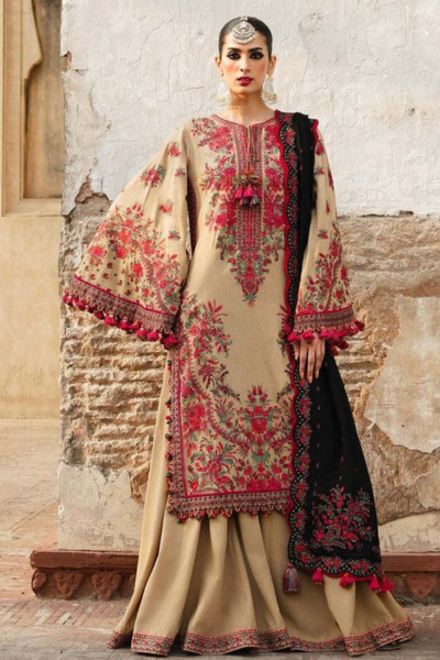 HR-HR690 3 Piece Embroidered Dhannak Shirt With Embroidered Dhannak Shawl