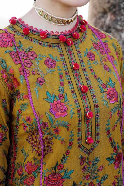 HR-HR675 3 Piece Embroidered Dhanak Shirt With Wool Shawl
