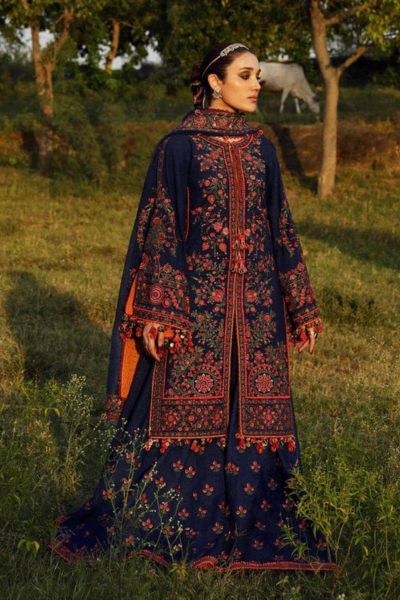HR-RS695 3 Piece Embroided Dhanak Shirt With Embroided Dhanak Shawl
