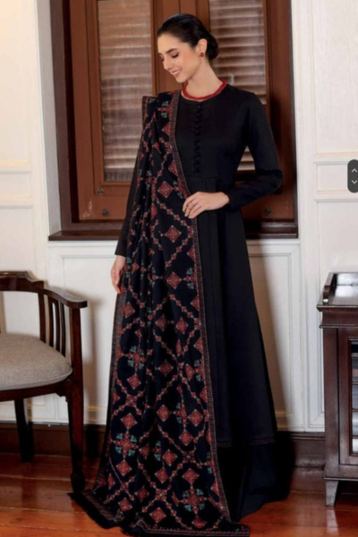 HR-BR740 3 Piece Dhanak Shirt With Embroidered Shawl