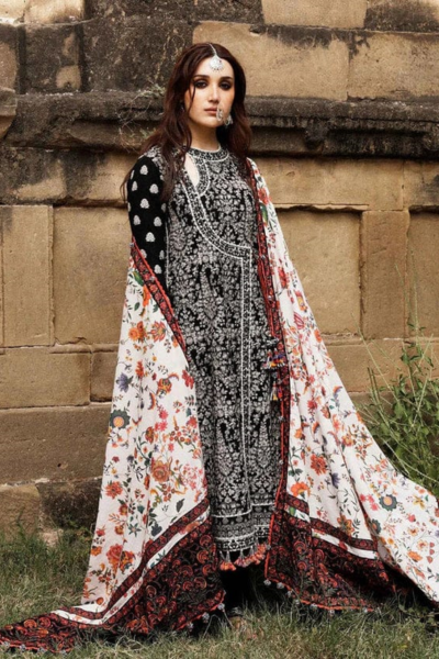 HR-HR720 3 Piece Embroidered Dhanak Shirt With Printed Wool Shawl