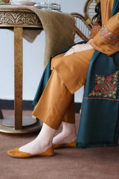 HR-GA1120 3 Piece Embroidered Dhanak Shirt With Embroided Dhanak Shawl