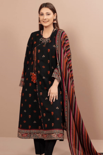 HR-KS 725 3 Piece Unstitched Fully Embroided Dhanak Fabric With Wool Shawl