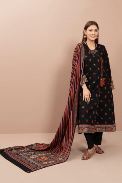 HR-KS 725 3 Piece Unstitched Fully Embroided Dhanak Fabric With Wool Shawl