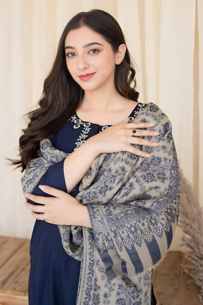 HR-MB830 3 Piece Embroidered Shirt With Printed Wool Shawl