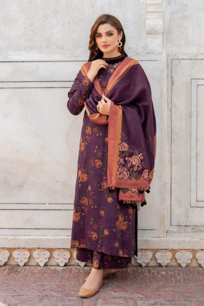 HR-BK184 3 Piece Digital Printed Khaddar Shirt Trouser And Dupatta
