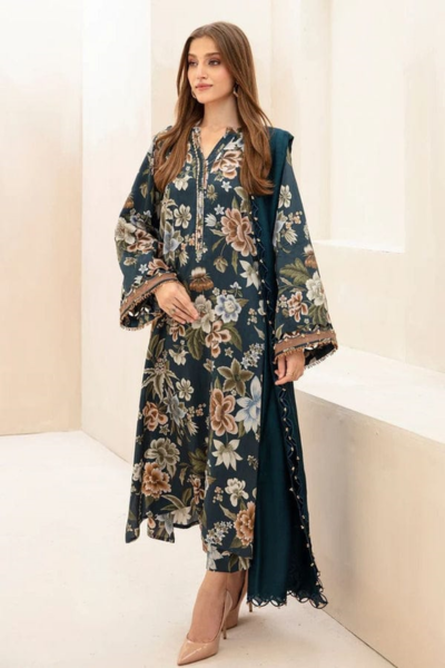 HR-BK183 3 Piece Digital Printed Khaddar Shirt Trouser And Dupatta