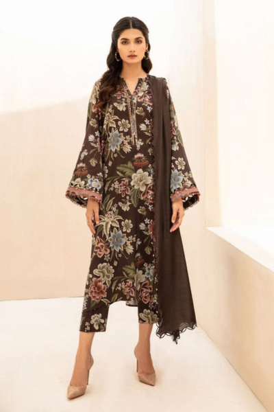 HR-BK182 3 Piece Digital Printed Khaddar Shirt Trouser And Dupatta