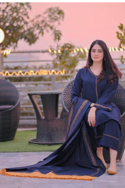 HR-BR1145 3 Piece Dhanak Shirt With Printed Wool Shawl