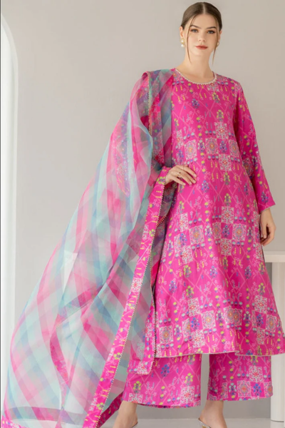 HR-SR121 Unstitched Digital Printed Lawn 3pc Suit With Printed Fine Monar Dupatta