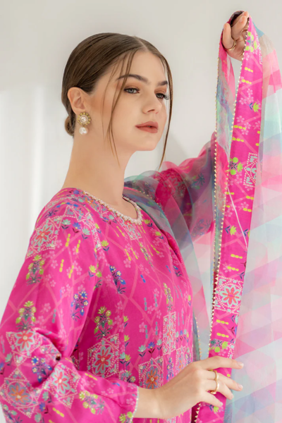 HR-SR121 Unstitched Digital Printed Lawn 3pc Suit With Printed Fine Monar Dupatta