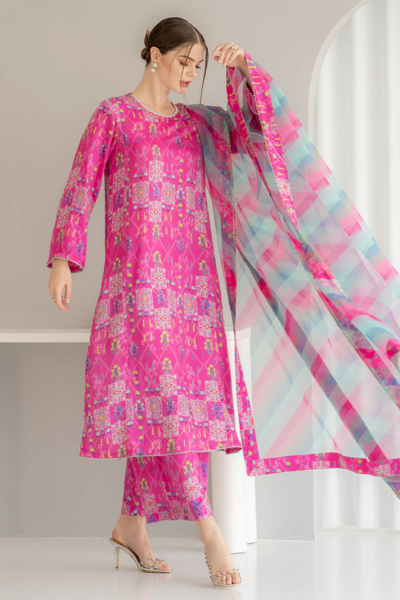 HR-SR121 Unstitched Digital Printed Lawn 3pc Suit With Printed Fine Monar Dupatta