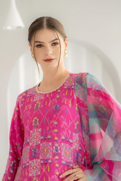 HR-SR121 Unstitched Digital Printed Lawn 3pc Suit With Printed Fine Monar Dupatta