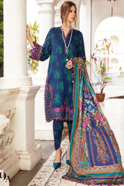 HR-123 Lawn Digital Printed 3pc Suit With Embroidered Laces & Printed Silk Dupatta