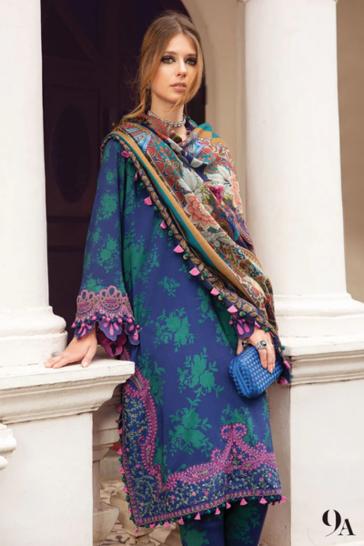 HR-123 Lawn Digital Printed 3pc Suit With Embroidered Laces & Printed Silk Dupatta